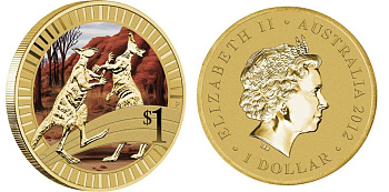 Австралия 1 доллар 2012 серия спортсмены, боксирующие рыжие кенгуру, цветная эмаль KM 1811 алюминиевая бронза UNC M41-13