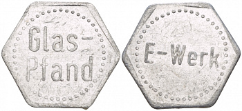 ГЕРМАНИЯ ЖЕТОН ФАНТ ND МАГАЗИННЫЙ ЖЕТОН НА СТАКАН НАПИТКА В КАФЕ, GLAS-PFAND, E-WERK алюминий 4532-1113