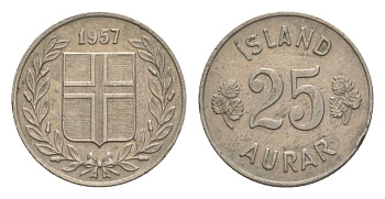 Исландия 25 эйре 1957 KM 11 медно-никель 4632-947