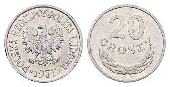 Польша 20 грошей 1977 Y A47 алюминий UNC 4615-624
