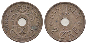 Дания 2 эре 1937 N, Кристиан X (1912-1947) KM 827 бронза 4701-846