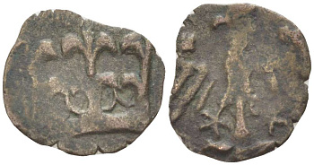 Польша 1 денарий 1389-1395 Владислав II (1138-1146), вторая группа с нижним обрезом короны, без точек и колечек, вес 0,34 гр. серебро 1517-433