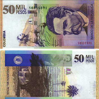 Колумбия 50000 песо 2011 27 августа 2011, Хорхе Исаакс Pick 455 бумага UNC (пресс) 451-63-1