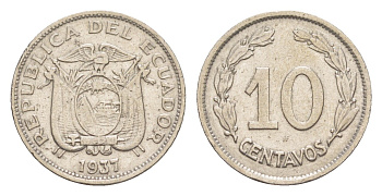Эквадор 10 сентаво 1937 KM 76 никель 4640-1138