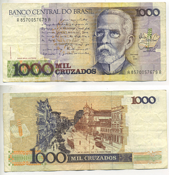 БРАЗИЛИЯ 1000 КРУЗАДО 1988 ПОДПИСЬ 26 Pick 213b бумага 00-00
