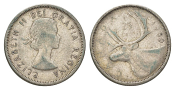 Канада 25 центов 1959 Елизавета II (1952-2022), олень KM 52 серебро 4622-834