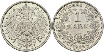 Германия 1 марка 1906 E Weege 18, J. 17, KM 14 серебро aUNC 413-5733