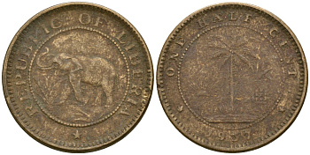 Либерия 1/2 цента 1937 KM 10 латунь 4174-456