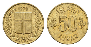 Исландия 50 эйре 1970 KM 17 никель латунь UNC 4690-555