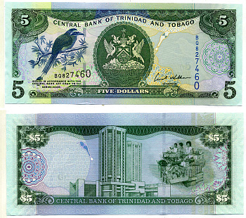 Тринидад и Тобаго 5 долларов 2006 подпись 8, номер синий, TDLR Pick 47 бумага UNC (пресс) 2197-18-3-1