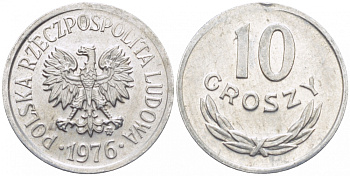 ПОЛЬША 10 ГРОШЕЙ 1976 MW KM АА47 алюминий 112-1215