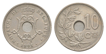 Бельгия 10 сантимов 1901 Belgique, Леопольд I (1865-1909) KM 48 медно-никель 603-1115
