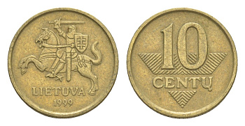 Литва 10 центов 1999 KM 106 никель латунь 4115-747