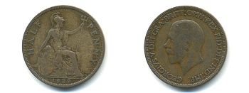 Великобритания 1/2 пенни 1929 Георг V (1910-1936) KM 837 Spink 4058 бронза 89-331