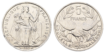 Новая Каледония 5 франков 1990 KM 16 алюминий UNC 111-726