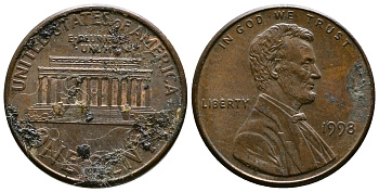 США 1 ЦЕНТ 1998 ЛИНКОЛЬН KM 201b сталь плакированная медью 26-845