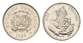Доминикана (Доминиканская Республика) 10 сентаво 1989 KM 70 сталь плакированная никелем aUNC 4696-1113