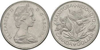 Канада 1 доллар 1970 100 лет со дня присоединения провинции Манитоба (1870-1970) KM 78 никель UNC 97-235