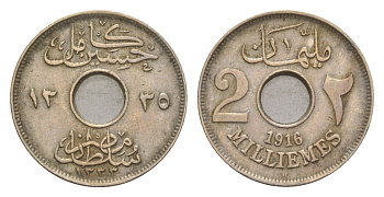 Египет 2 миллима 1916 AH 1334, H KM 314 медно-никель 4651-1049