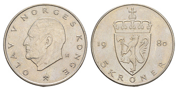 Норвегия 5 крон 1980 Улаф V (1957-1991) KM 420 медно-никель BU 4156-244