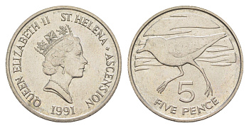 Острова Святой Елены и Вознесения 5 пенсов 1991 KM 14 медно-никель UNC 4544-653