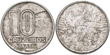 Бразилия 10 крузейро 1990 золотодобыча KM 619.1 нержавеющая сталь 4178-522