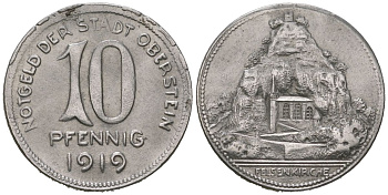Оберштайн (Ольденбург) 10 пфеннингов 1919 Funck 394.1, Men18 24593.1 железо 4169-1248