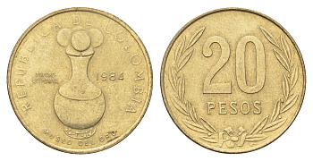 Колумбия 20 песо 1984 KM 271 алюминиевая бронза 4662-626