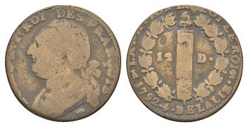Франция 12 денье 1792 D, Людовик XVI (1774-1792) KM 600.5 бронза 4657-537