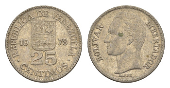 Венесуэла 25 сентимо 1978 Симон Боливар Y 50.1 никель 4580-165