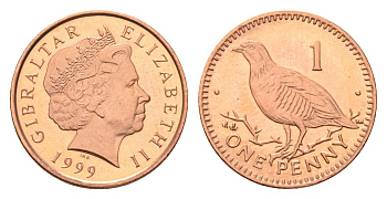 Гибралтар 1 пенни 1999 KM 773 сталь плакированная медью UNC 4668-467