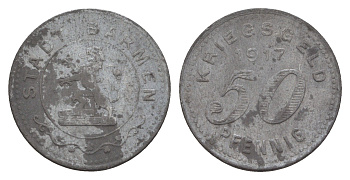 Бармен 50 пфеннигов 1917 Funck 30.2, Men05 1453.2, Men18 1851.2 цинк 4657-1126