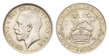 Великобритания 1 шиллинг 1914 Георг V (1910-1936) KM 816, Spink 4013 серебро aUNC 413-4811