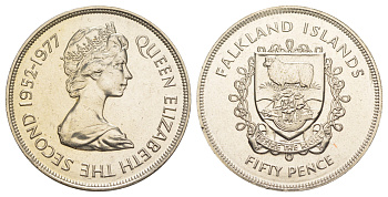Фолклендские острова (Фолкленды) 50 пенсов 1977 25 лет правлению Королевы Елизаветы II KM 10 медно-никель UNC 4527-233