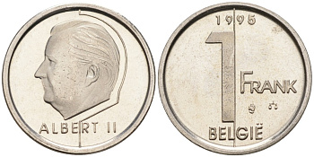 Бельгия 1 франк 1995 Belgie KM 188 железо плакированное никелем UNC 192-519