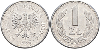 ПОЛЬША 1 ЗЛОТЫЙ 1986 MW KM 49.2 алюминий 106-542