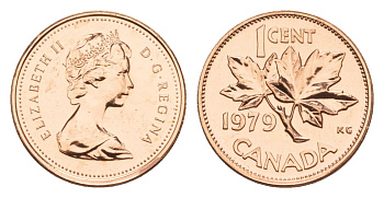 Канада 1 цент 1979 Елизавета II (1952-2022), кленовый лист KM 59.2 бронза PROOF-LIKE (BU) 4630-931