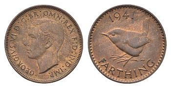 Великобритания 1 фартинг 1941 Георг VI (1936-1952) KM 843, Spink 4116 бронза aUNC 4664-332