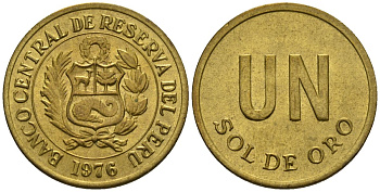 Перу 1 соль 1976 KM 266.1, Schoen 66 латунь UNC 4514-547