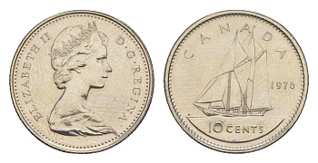 Канада 10 центов 1976 Елизавета II (1952-2022), парусник KM 77 никель PROOF-LIKE (BU) 4630-964