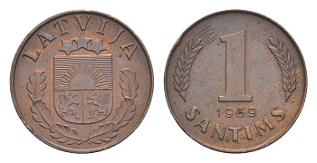 Латвия 1 сантим 1939 KM 10 бронза 4636-239