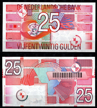 Нидерланды 25 гульденов 1989 Pick 100 бумага 8592-2-4-2
