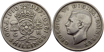 Великобритания 2 шиллинга (флорин) 1950 Георг VI (1936-1952) KM 878, Spink 4107 медно-никель 83-1723