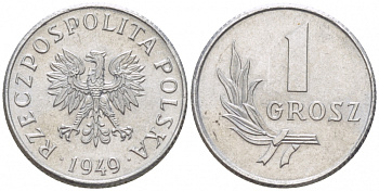 ПОЛЬША 1 ГРОШ 1949 KM 39 алюминий UNC 214-751