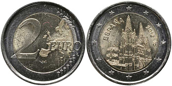 ИСПАНИЯ 2 ЕВРО 2012 ЮНЕСКО - КАФЕДРАЛЬНЫЙ СОБОР В ГОРОДЕ БУРГОС KM 1254 биметалл UNC 115-1125