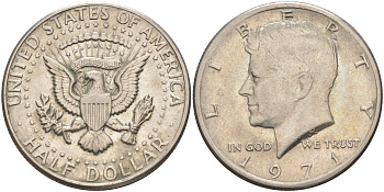 США 1/2 доллара (50 центов) 1971 D, Джон Кеннеди KM 202b медь плакированная медно-никелем 4111-833