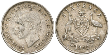 Австралия 6 пенсов 1942 Георг V (1936-1952) KM 38 серебро 4623-222