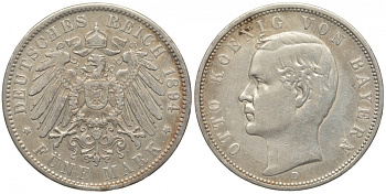 Бавария 5 марок 1894 D, Отто (1886-1913) Weege 47, J. 46, KM 512 серебро 413-4925