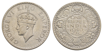 Британская Индия 1 рупия 1940 Георг VI (1936-1952) KM 556 серебро 5010-1131