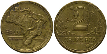 Бразилия 2 крузейро 1946 KM 559 алюминиевая бронза 4577-453